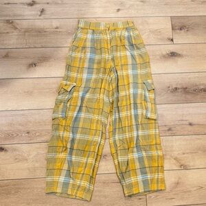 Urban Outfitters Yellow and Gray Plaid Cargo Pants